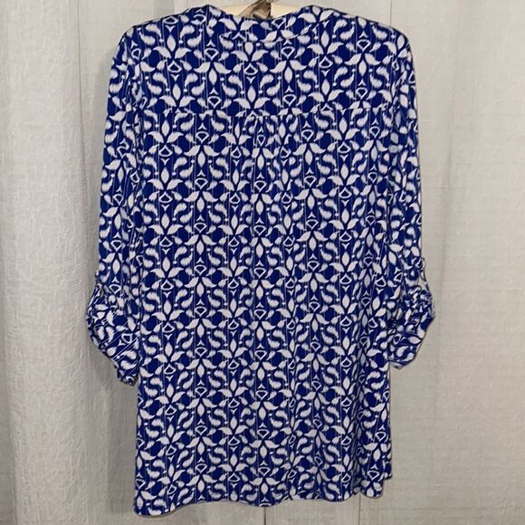 Charter Club 2X Cobalt Royal Blue White Pullover 6 Button Front Long Sleeve Top - Picture 5 of 16